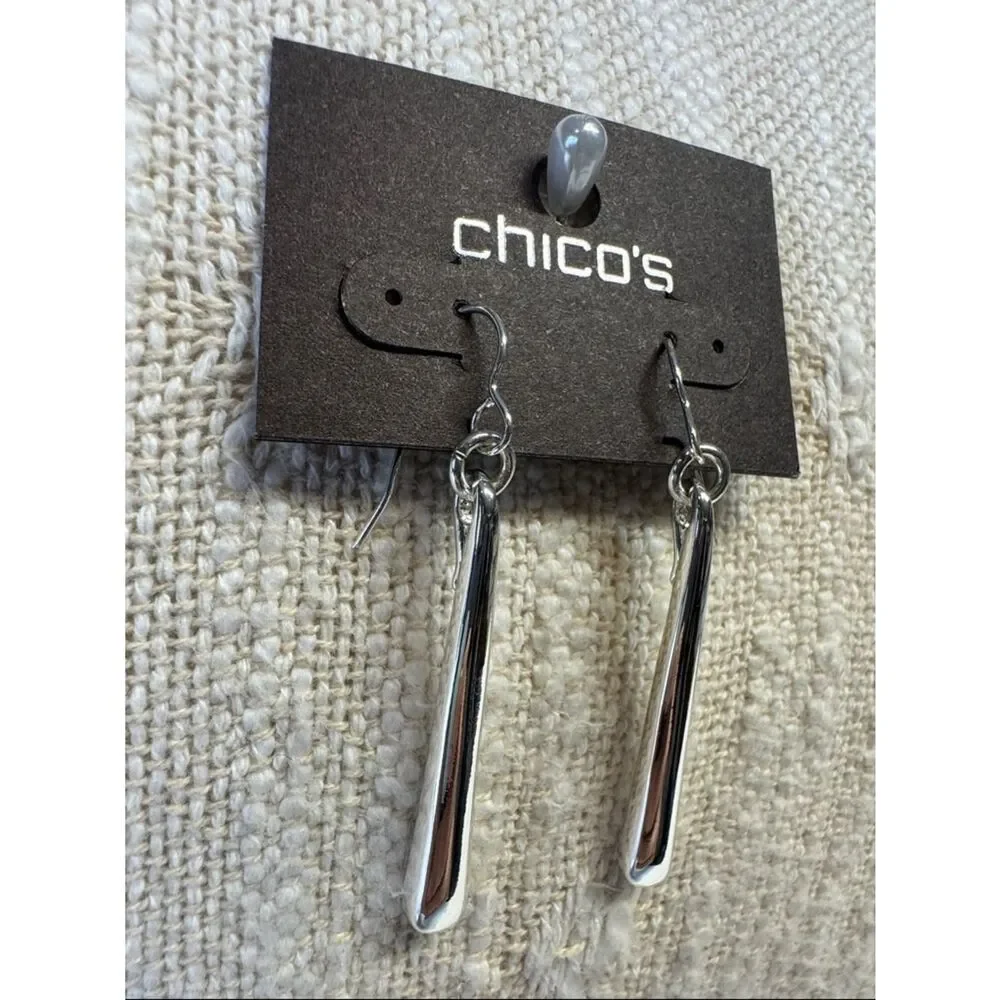 0052 Chico's Polished Silver‎ Long Bar Dangle Earrings